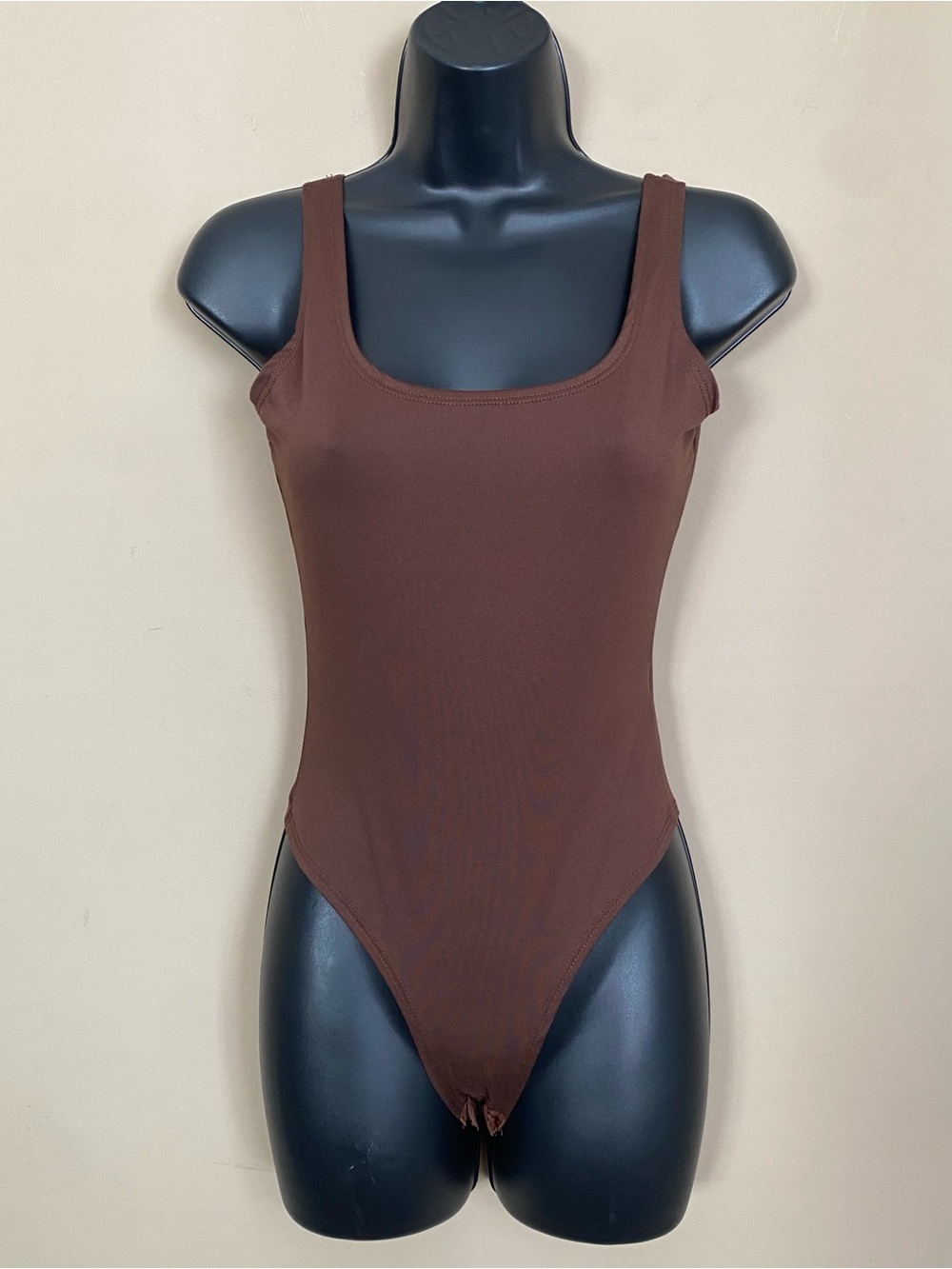 SHEIN Brown Tank Scoop Neck and Back One-Piece Bodysuit